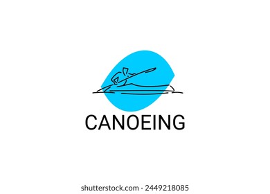 Canoeing sport vector line icon. sportman an athlete rowing a canoe in a competition. sport sign. sport pictogram illustration
