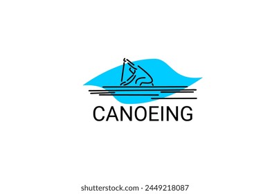 Canoeing sport vector line icon. sportman an athlete rowing a canoe in a competition. sport sign. sport pictogram illustration
