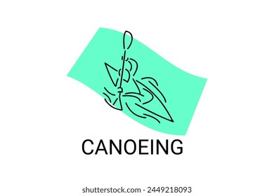 Canoeing sport vector line icon. sportman an athlete rowing a canoe in a competition. sport sign. sport pictogram illustration
