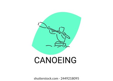 Canoeing sport vector line icon. sportman an athlete rowing a canoe in a competition. sport sign. sport pictogram illustration
