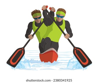 canoeing two male canoeists isolated on white background