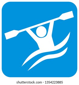 canoeing, vector icon, blue frame