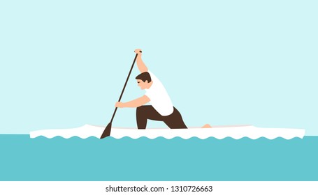 canoeing,  vector illustration,  flat style ,profile side