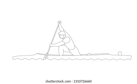 canoeing,  vector illustration,lining draw ,profile side