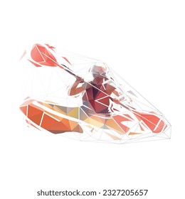 Canoeing, woman sitting in canoe, isolated low polygonal vector illustration from triangles, water sport