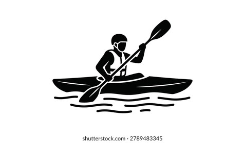canoeist silhouette on white background paddle boat