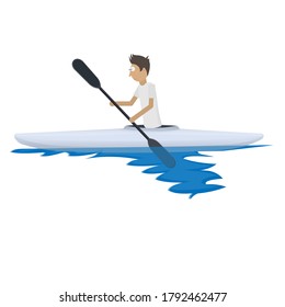 Canoeist. Swimming on a boat with oars, vector illustration