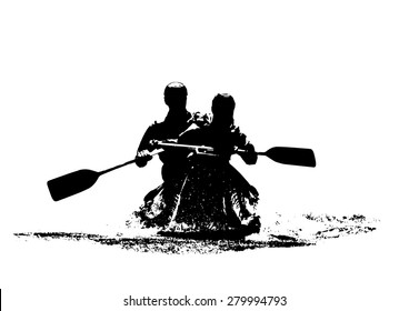 canoeists illustration on white background
