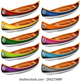 Canoes in different colors illustration