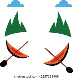 canoes in the river vector art illustration on white background