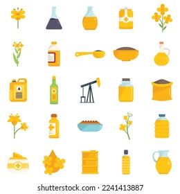 Canola icons set flat vector. Seed rapeseed. Cuisine oil isolated