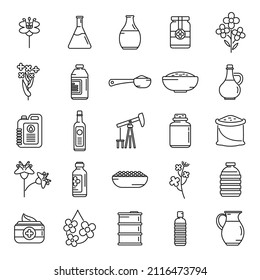 Canola Icons Set Outline Vector. Seed Rapeseed. Cuisine Oil