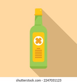 Canola oil bottle icon flat vector. Plant flower. Rape field