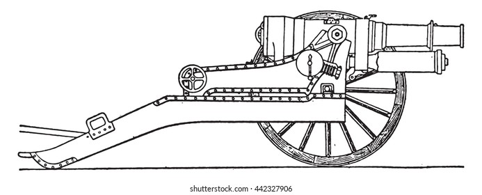 Canon 120 short French, vintage engraved illustration. Industrial encyclopedia E.-O. Lami - 1875.
