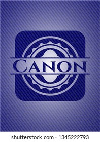 Canon badge with denim background