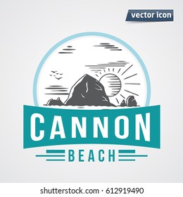 canon beach rock in the sea with sun vintage vector