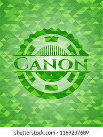 Canon green emblem with triangle mosaic background