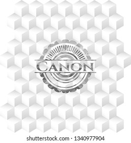 Canon grey emblem with cube white background