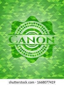 Canon realistic green emblem. Mosaic background. Vector Illustration. Detailed.