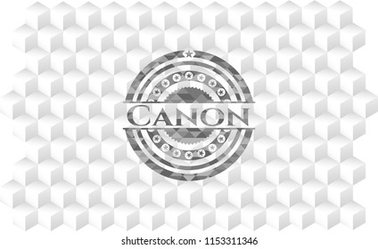 Canon realistic grey emblem with geometric cube white background