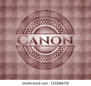 Canon red seamless badge with geometric background.