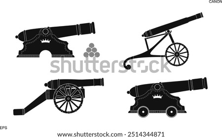 Canon set. Isolated canon on white background