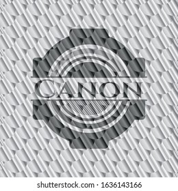 Canon silver color badge or emblem. Scales pattern. Vector Illustration. Detailed.