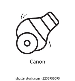 Icono de diseño del contorno del vector de Canon. Símbolo de entretenimiento en el archivo EPS 10 de fondo blanco