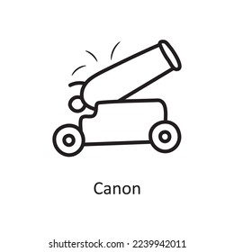 Ilustración de diseño del icono de contorno del vector de Canon. Símbolo medieval sobre fondo blanco Archivo EPS 10