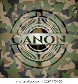 Canon written on a camouflage texture