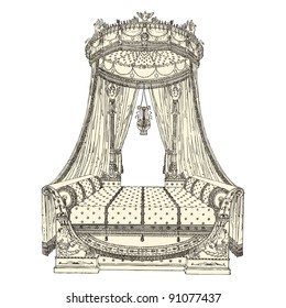 Canopy 19th century style - Vintage engraved illustration - "Le Mobilier" Ed.Edouard Rouveyre  in 1915 France