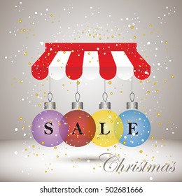 Canopy awning striped store, element design. Christmas shopping