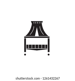 Canopy bed black vector concept icon. Canopy bed flat illustration, sign