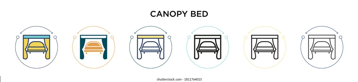 Canopy bed icon in filled, thin line, outline and stroke style. Vector illustration of two colored and black canopy bed vector icons designs can be used for mobile, ui, web