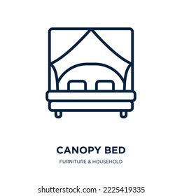 canopy bed icon from furniture  household collection. Thin linear canopy bed, bed, canopy outline icon isolated on white background. Line vector canopy bed sign, symbol for web and mobile