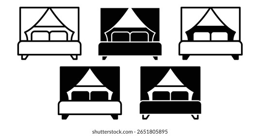 Conjunto de iconos de cama de dosel Ilustración de diseño de Vector de color blanco y negro aislado