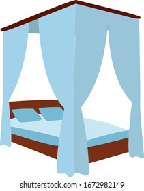 Canopy bed, illustration, vector on white background.