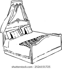 Canopy bed . Interior object in hand drawn doodle style vector illustration