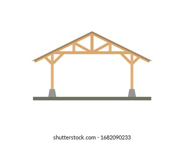 Canopy building with wooden frame. Simple flat illustration