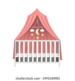 Canopy Crib.Baby Cot, Baby Bed With Canopy.Vector Illustration.