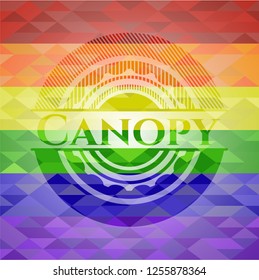 Canopy emblem on mosaic background with the colors of the LGBT flag