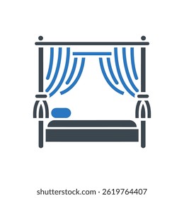 Ícone de cama de dossel quatro posters isolado no fundo branco