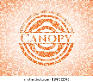 Canopy orange tile background illustration. Square geometric mosaic seamless pattern with emblem inside.