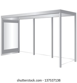 Canopy for a public transportation stop with space for advertising poster. Vector illustration.