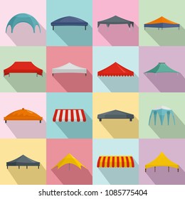 Canopy shed overhang icons set. Flat illustration of 16 canopy shed overhang vector icons for web