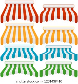 Canopy for shop, set of canopies from fabric for shop. Vector illustration of a realistic canopy for the store.