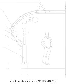 boceto de baldaquino con tubos de hierro curvo