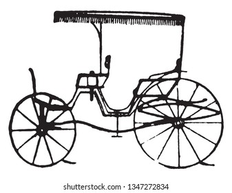 Canopy Toy Phaeton which is late styles of fashionable carriages and sleighs, vintage line drawing or engraving illustration.