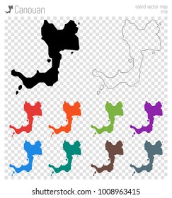 Canouan high detailed map. Isolated black island outline. Vector illustration.