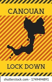 Canouan Lock Down Sign. Yellow Island Pandemic Danger Icon. Vector Illustration.